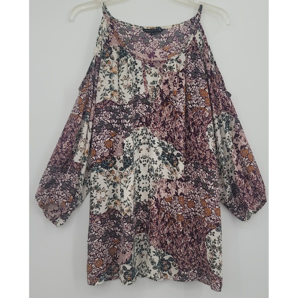Women's XL Floral Tunic Blouse Patchwork Cold Shoulder Boho Beach Festival Y2K